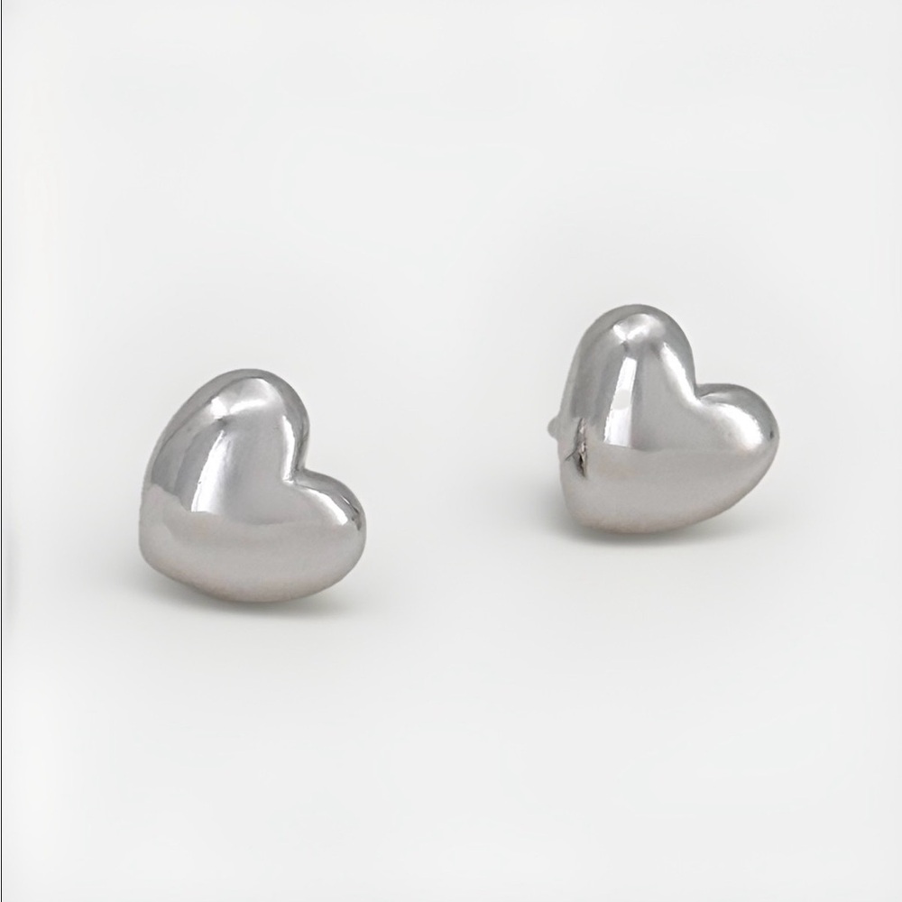 Tiny Puffy Heart Stud Earrings | Platinum Plated | Minimalist Dainty Jewelry